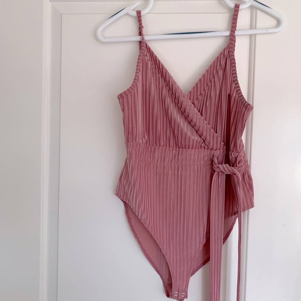 Soft pink velvet body suit